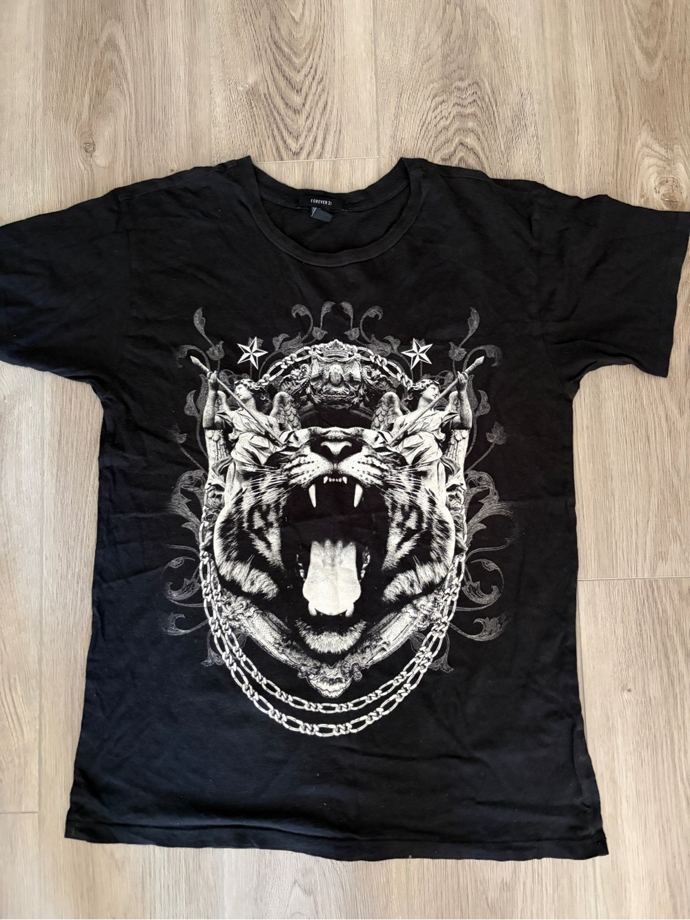 Forever 21 Black Graphic Tiger Print Tee